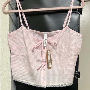 SKIMS Pink Stripe Cotton Poplin Sleep Cami Size S NWT